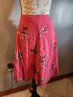 Coral Floral A-Line Skirt